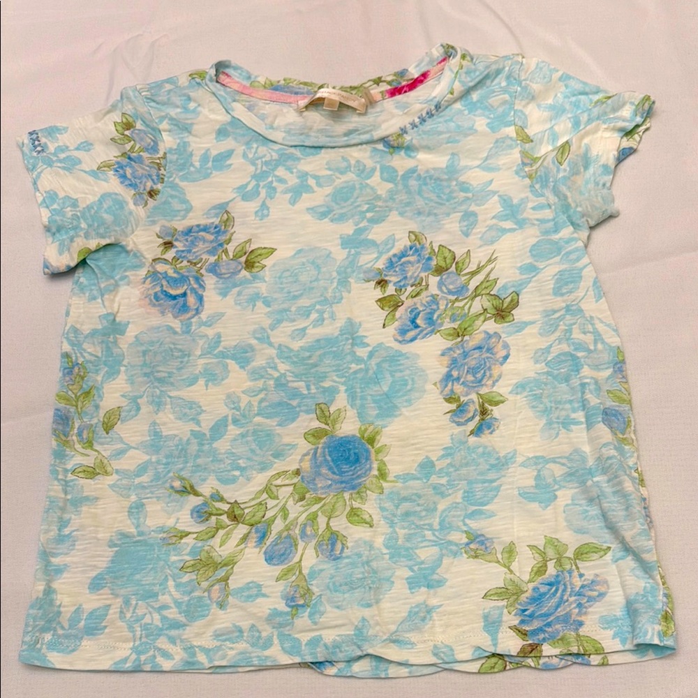 LoveShackFancy Blue and Green Short Sleeve Tee